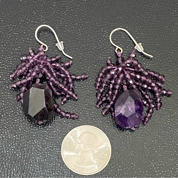 Handmade Amethyst Crystal Cluster Beads Drop Earrings - Picture 6 of 11